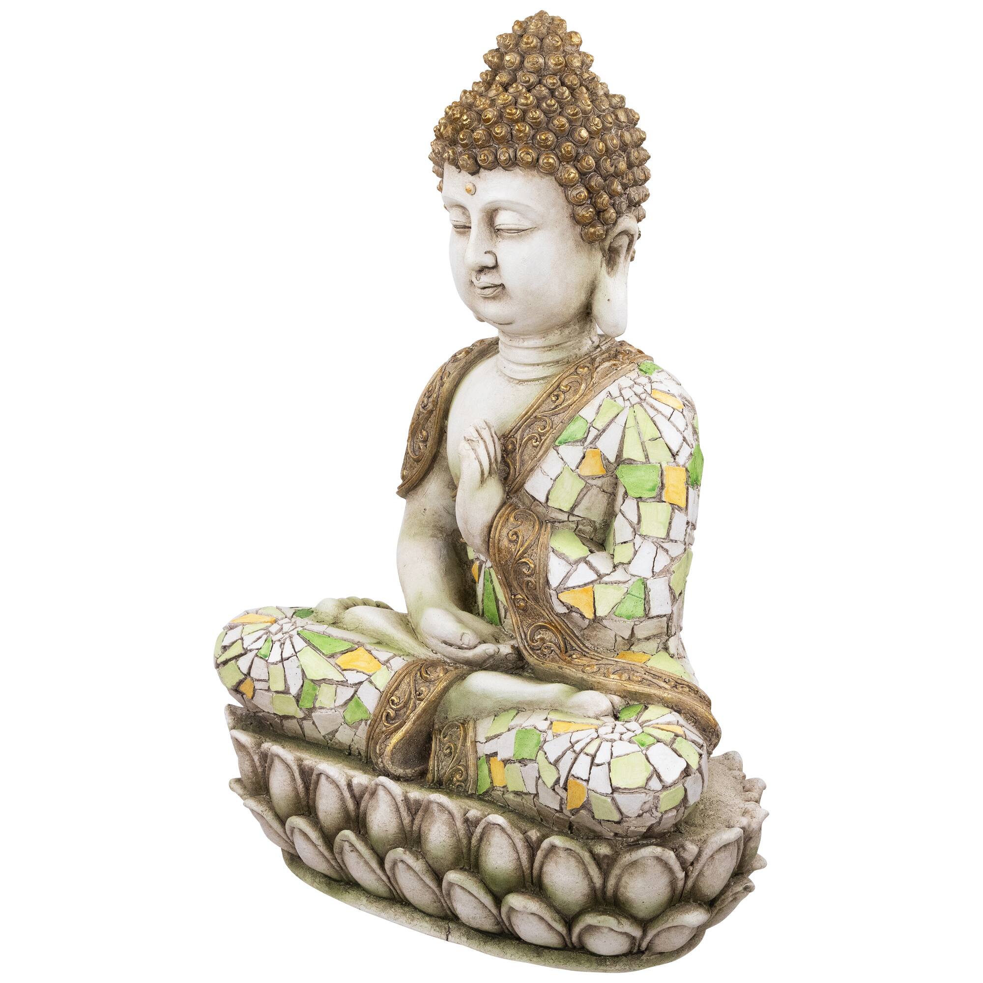 Meditating Mosaic Buddha Outdoor Ceramic Garden Statue - 19.5"